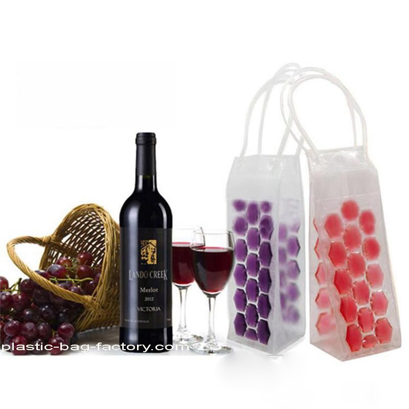 Reusable 750ML PVC Wine Chiller Bag With FDA Grade Chilling Gel And Tube Handles