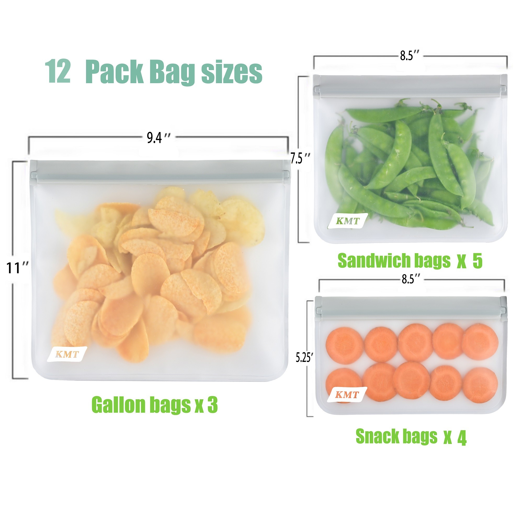 Reusable Freezer Bags, Leakproof Flat Sandwich & Snack Bags, BPA FREE Reusable Lunch Bags, Large Ziplock Freezer Bags for Marinating Meats, Fruits, Veggies, Sandwich, Snack, Cereals, Soup & Sauce